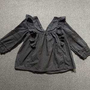 Anthropologie Womens  Ruffled‎ Black Lace Sleeve Blouse Size Small